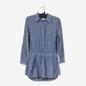 Thakoon Chambray Shirt Collar Romper Size 10 Blue Cotton Blend Casual Coastal